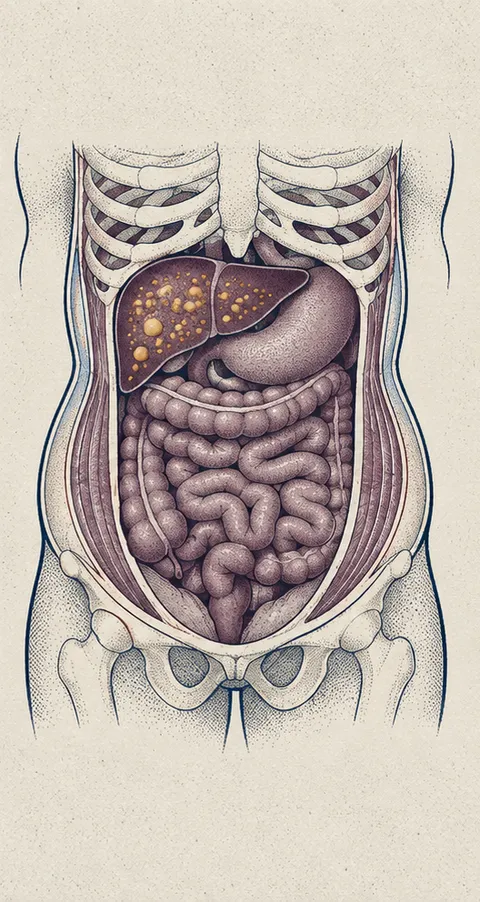 Illustration of a liver with fat building up inside it