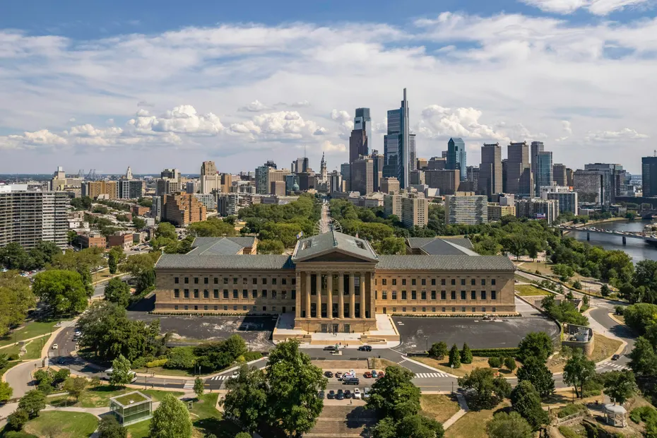 The Philadelphia Museum of Art with the Center City skyline behind it