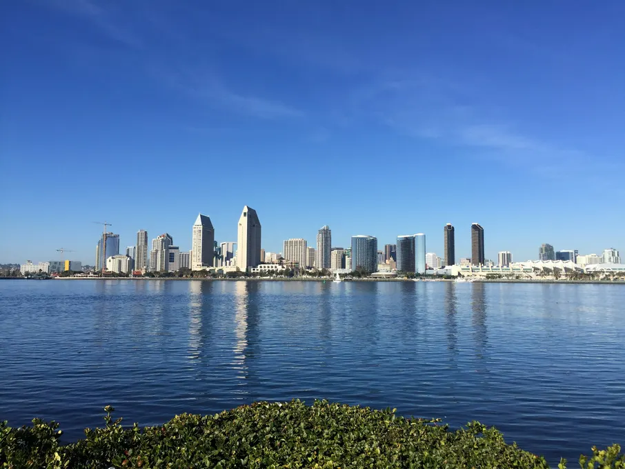San Diego's downtown skyline seen across the bay from Coronado