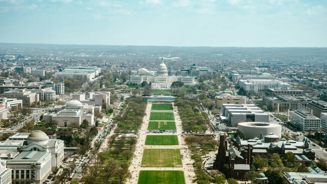 An aerial view of the United States Capitol in Washington DC